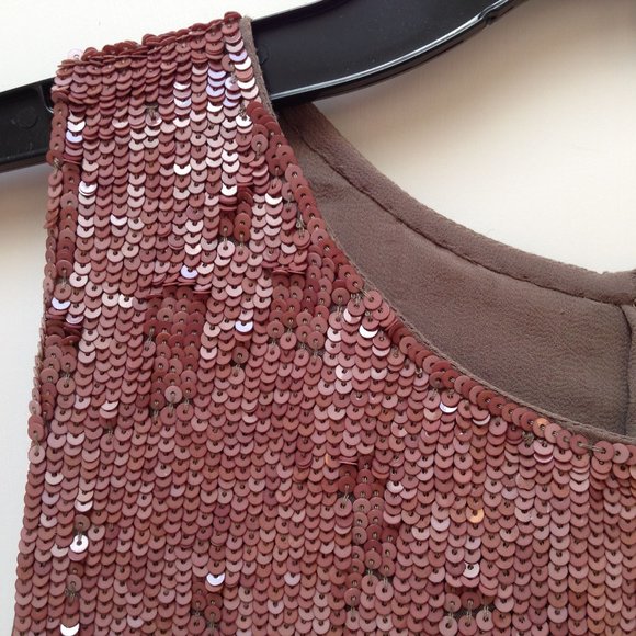 Alice and Olivia bronze mocha sequined fur hem sleeveless cocktail dress US 4 - Picture 3 of 6